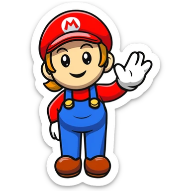 female Mario smiling in cute cartoon style sticker