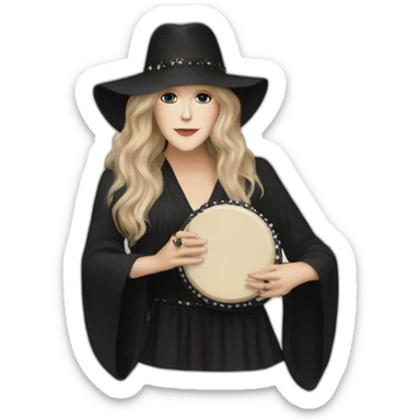 Stevie nicks in black holding a tambourine sticker