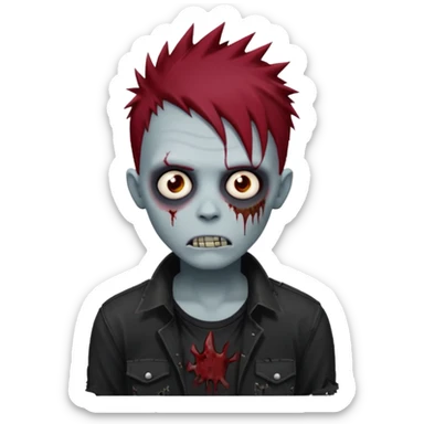 zombie boy with dark red spiky emo hair and black shirt sticker