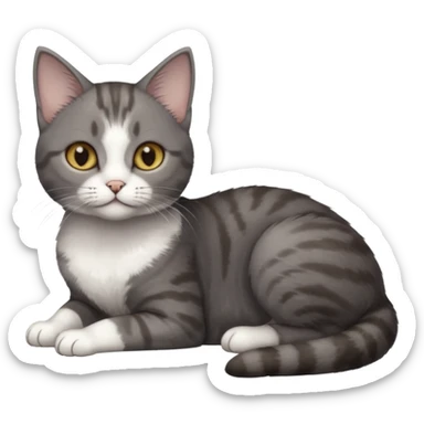 full body tiny short hair dark grey and white cat with hazel eyes lying down sticker