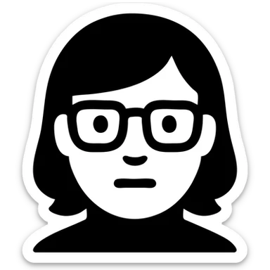 a dark-haired guy with hair to his earlobes, square glasses, brown eyes sticker