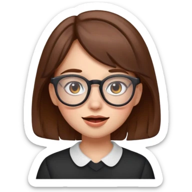 funny girl with brown hair and glasses, Discord emoji style sticker