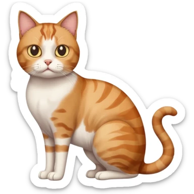 full body white, ginger and brown tabby calicio cat with skinny head and fat body with an anxious face sticker