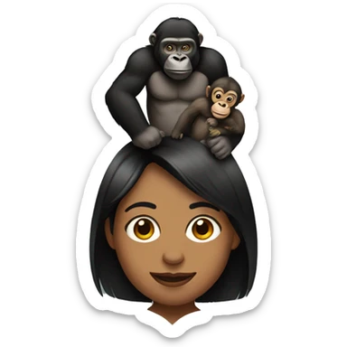 a woman with a monkey and a gorilla on her shoulder sticker