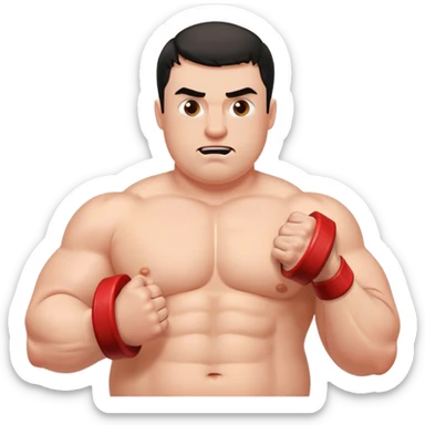 fat white shirtless guy lifting weights, biceps curls sticker
