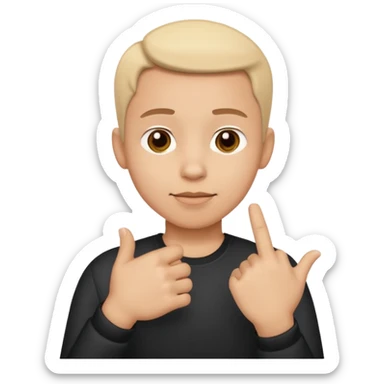 cartoon-style character, one finger touching their chest, confident facial expression, simple emoji-style, white background sticker