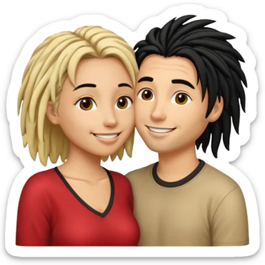 emoticon bacio tra coppia donna capelli neri con dread e uomo biondo capelli corti sticker