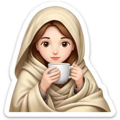 girl drinking tea with blanket wrapped around her sticker