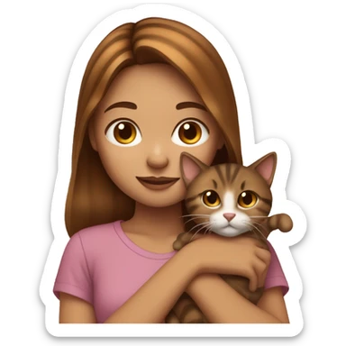 girl with brown hair and caramel highlights holding cat sticker
