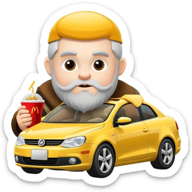 A dwarf eating McDonald's in front of a Volkswagen Eos. sticker