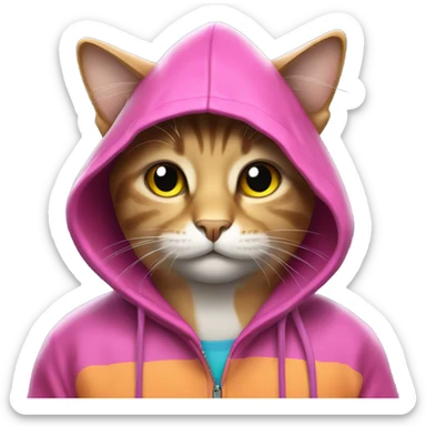Cat wearing hoodie with rain sticker