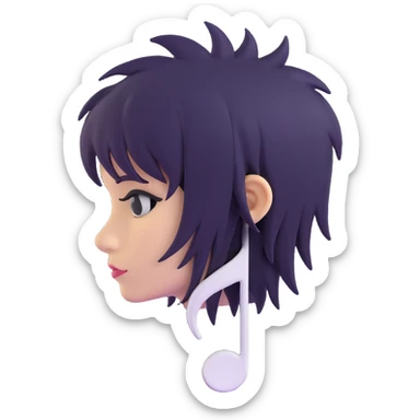 3D emoji of a music note with emo hairstyle and melancholic look sticker