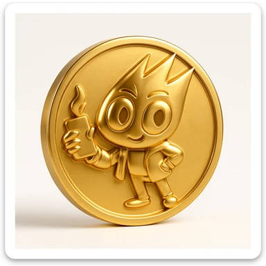 Replace the character on the flat gold token with the mascot's head from the provided image. The token remains flat, gold, and centered, with the mascot's head in a slightly embossed style, in gold, no text or extra elements. sticker