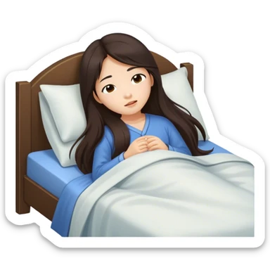 Long hair pretty Asian brunette girl waking up sleepy sticker
