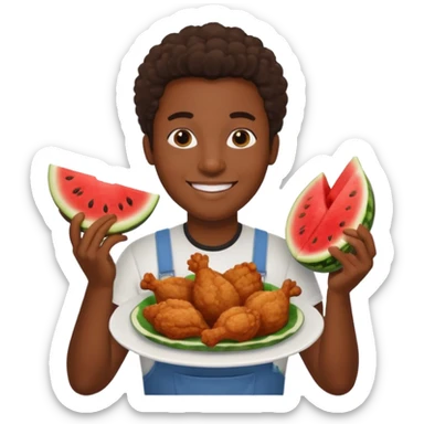 black person holding fried chicken and watermelon sticker