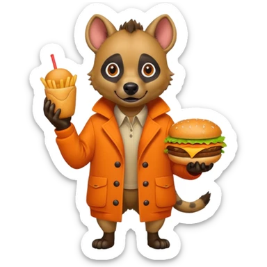 hyena with hamburger wearing orange coat sticker