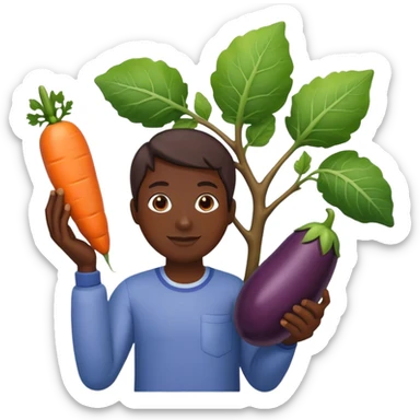 eggplant, cucumber, big carrot on a branch sticker