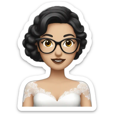 a white bride with black hair and glasses and a sleeves sticker