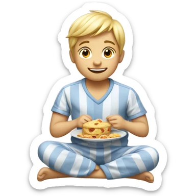 blonde boy eating in pajamas sticker