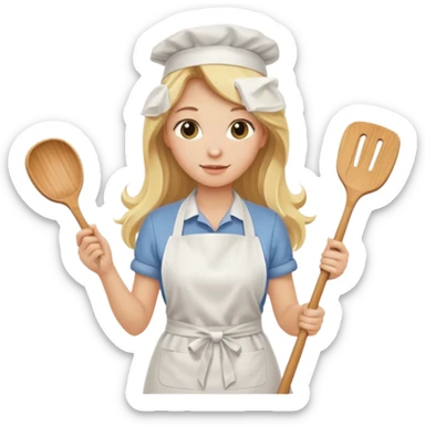Blonde girl with long hair, cooking , cleaning  sticker