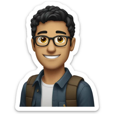 young man, dark hair, glasses, programmer, smiling, spanish skin short hair sticker