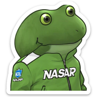 wearing a neon green nascar jacket that says "pump" sticker