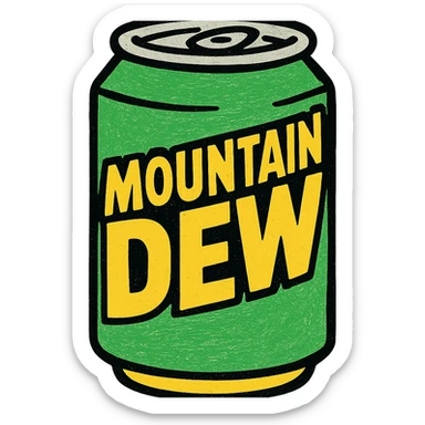 a can of Mountain Dew, vibrant, energetic, green and yellow colors sticker