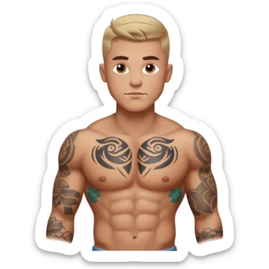 tattoo man, white skintone, more highlight the tattoo, body builder, tatto on fully chest, more tattoos. sticker