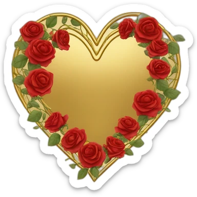Red roses on gold vine heart shaped border sticker