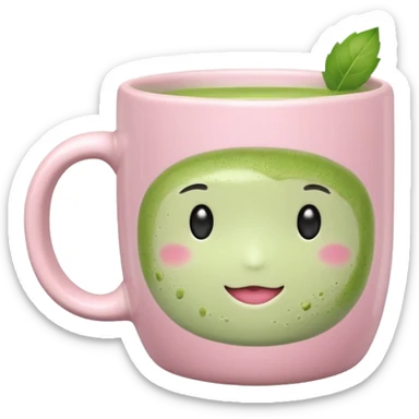 White pastel pink ceramic mug of matcha sticker