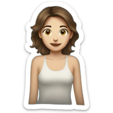 Brunette girl slightly wavy hair light brown eyes putting his face inside a light blue pillow sticker