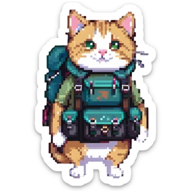 cat wearing a hiking backpack sticker