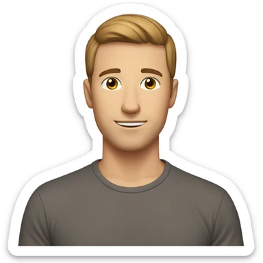 A 25 year old, white man, with short brown hair, with none facial hair,   with brown eyes wearing a t-shirt. sticker