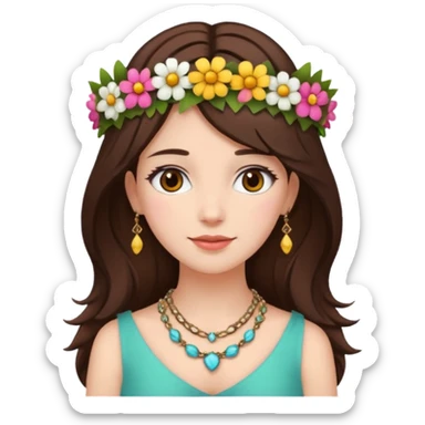 Women brunet with Flower Crown and Necklace sticker