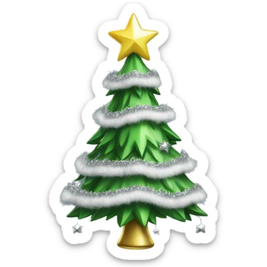 A green Christmas tree with silver and green bells and white tinsel  sticker