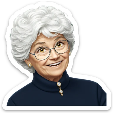 smiling elderly woman with jewelry sticker