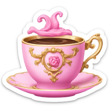 pink vintage rococo coffee cup  sticker