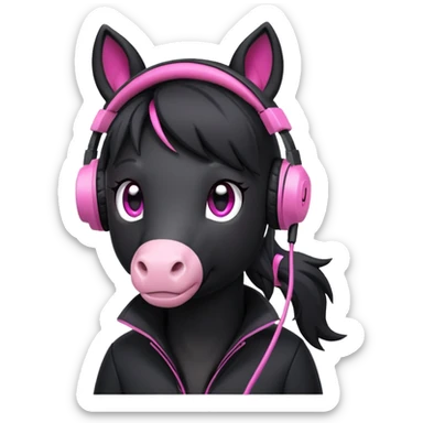 Black pony streamer with gaming head set sticker
