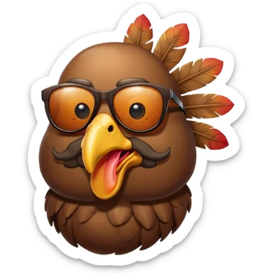A turkey wearing a sunglass with beard sticker