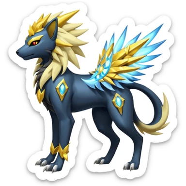 Solarpunk Solgaleo-Protogen-Manectric-Luxray-Fakémon-fusion-animal-creature, full body  sticker