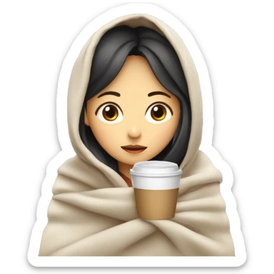 asian girl inside a blanket sipping coffee eyes closed sticker