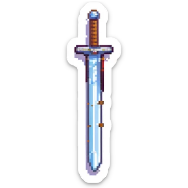 Rotate the sword 270 degrees and make it larger, keep 8-bit pixel art style, transparent background. sticker