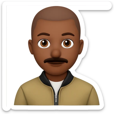 Add a moustache to the brown person with a buzzcut. Keep the background transparent. Maintain the original style and appearance of the person. sticker
