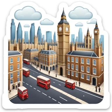 An icon representing a visual novel, inspired by games like 'One Day in London.' The design features a detailed cityscape with characters in dynamic poses, as if caught in a pivotal story moment. Speech bubbles and narrative text appear. Transparent background sticker