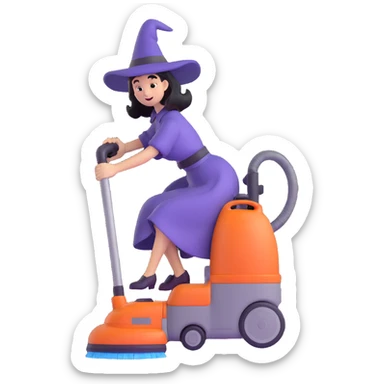 a witch riding a vacuum cleaner sticker