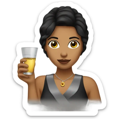 Women with dark hair drinking a shot of tequila  sticker