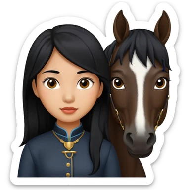 Dark brown asian girl with black horse sticker