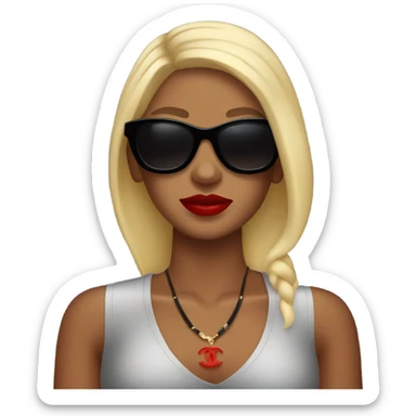 Woman with red sunburn blond hair and big black Chanel sunglasses  sticker