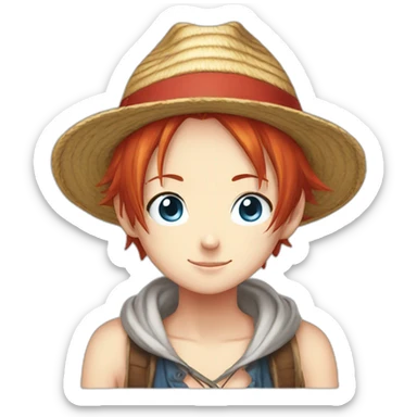 Redhead blue eyes female straight luffy hat peace hair sticker