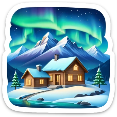 I want the northern lights with a house and mountains in a winter landscape sticker